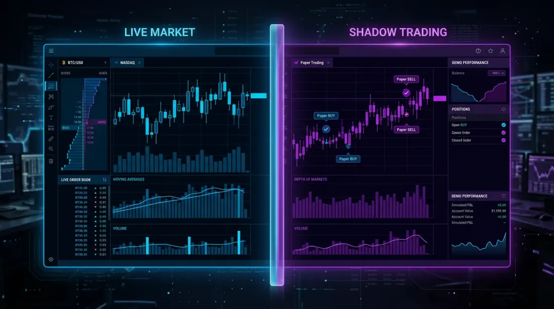 Shadow trading mode — live market data and simulated orders running in parallel