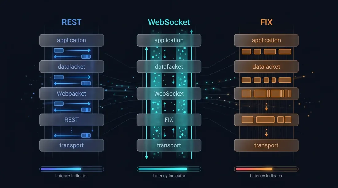 Protocol stack comparison: REST, WebSocket, FIX