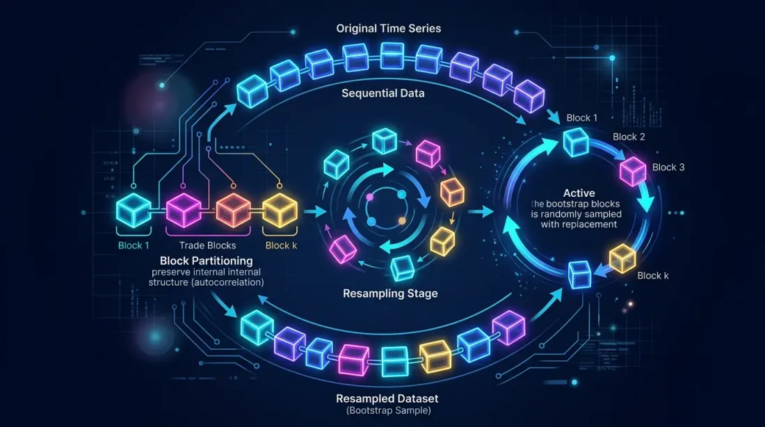 Block bootstrap: блоки последовательных сделок перемешиваются и рекомбинируются