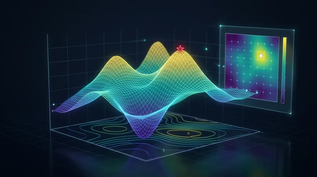 3D parameter landscape surface with contour projection